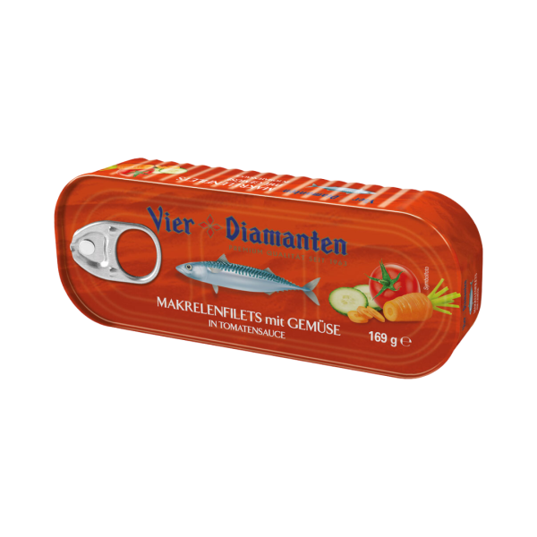 Vier Diamanten Makrelenfilets mit Gemüse und Tomatensauce, 169g